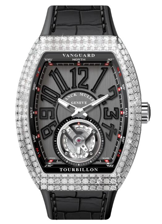 Best FRANCK MULLER Vanguard Tourbillon Stainless Steel White Diamonds Case - Black V 41 T D (NR) (AC) (TT NR NR) Replica Watch